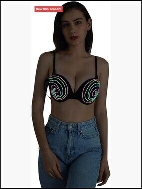 LED Light Up Push Up Bra with Rainbow Elwire for Rave Party Costume